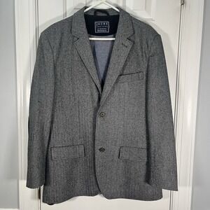 Tweed Herringbone Blazer Men's XL Elbow Patches Academic Professor Black‎ Gray